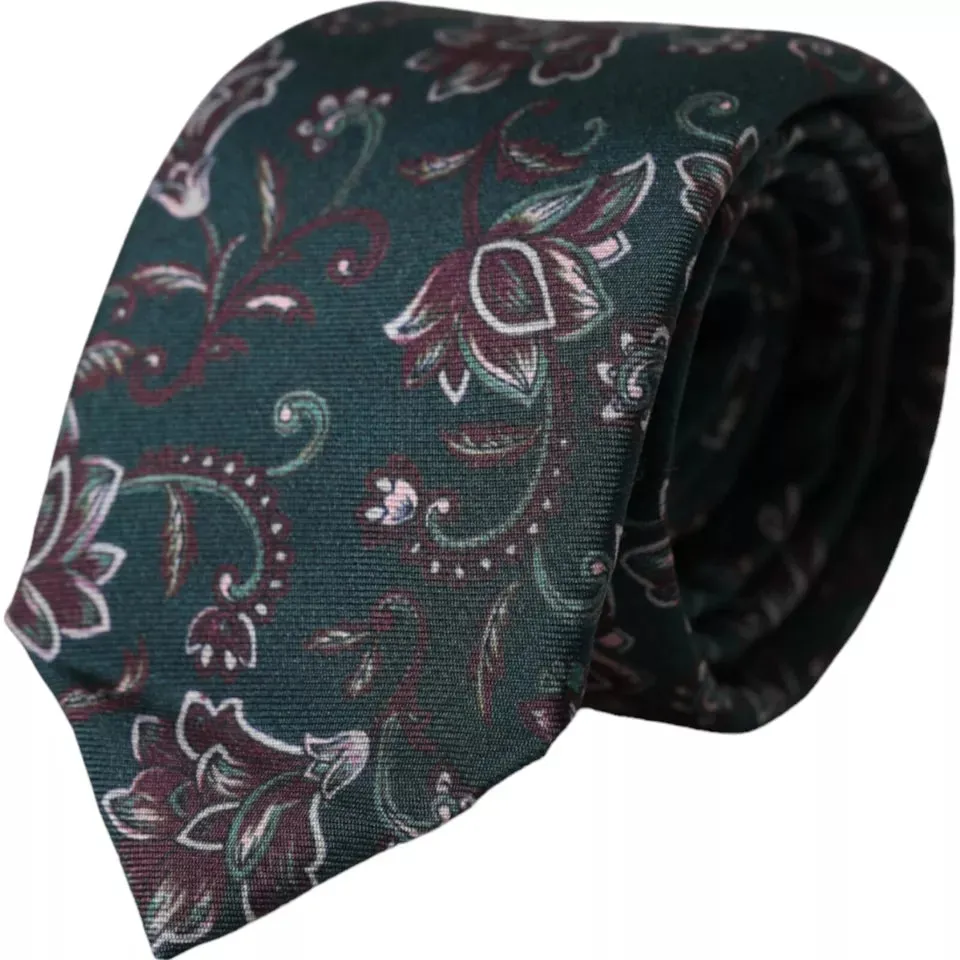 Green Floral Print Silk Adjustable Men Tie sold by Louxly