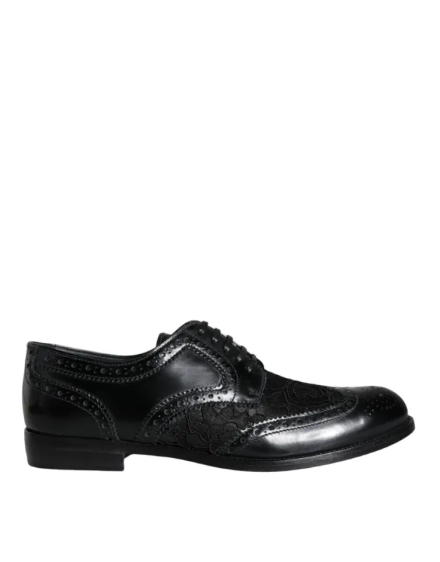 Black Leather Floral Lace Dress Formal Shoes sold by Louxly