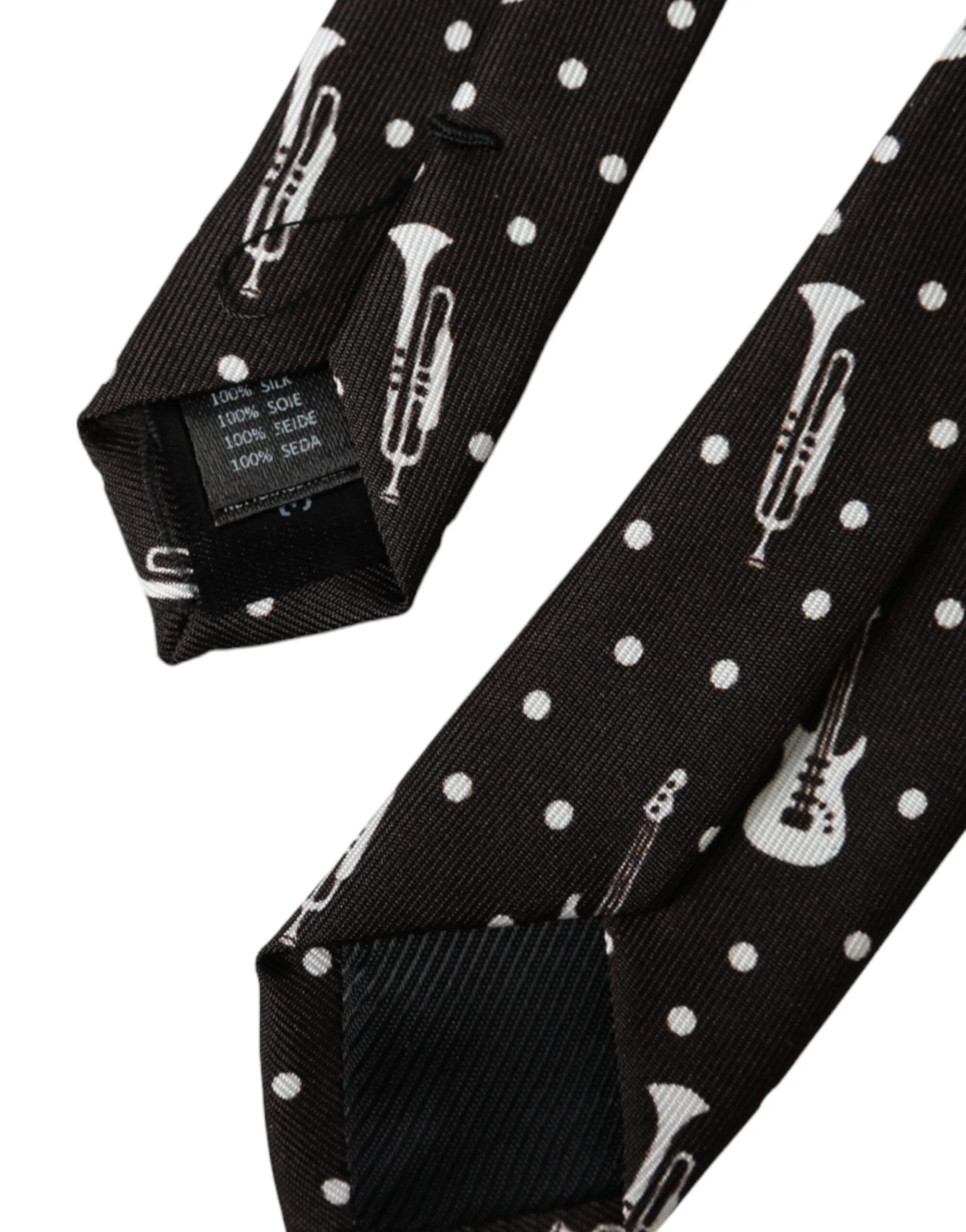 Black Guitar Print Silk Adjustable Tie sold by Louxly product image thumbnail 4