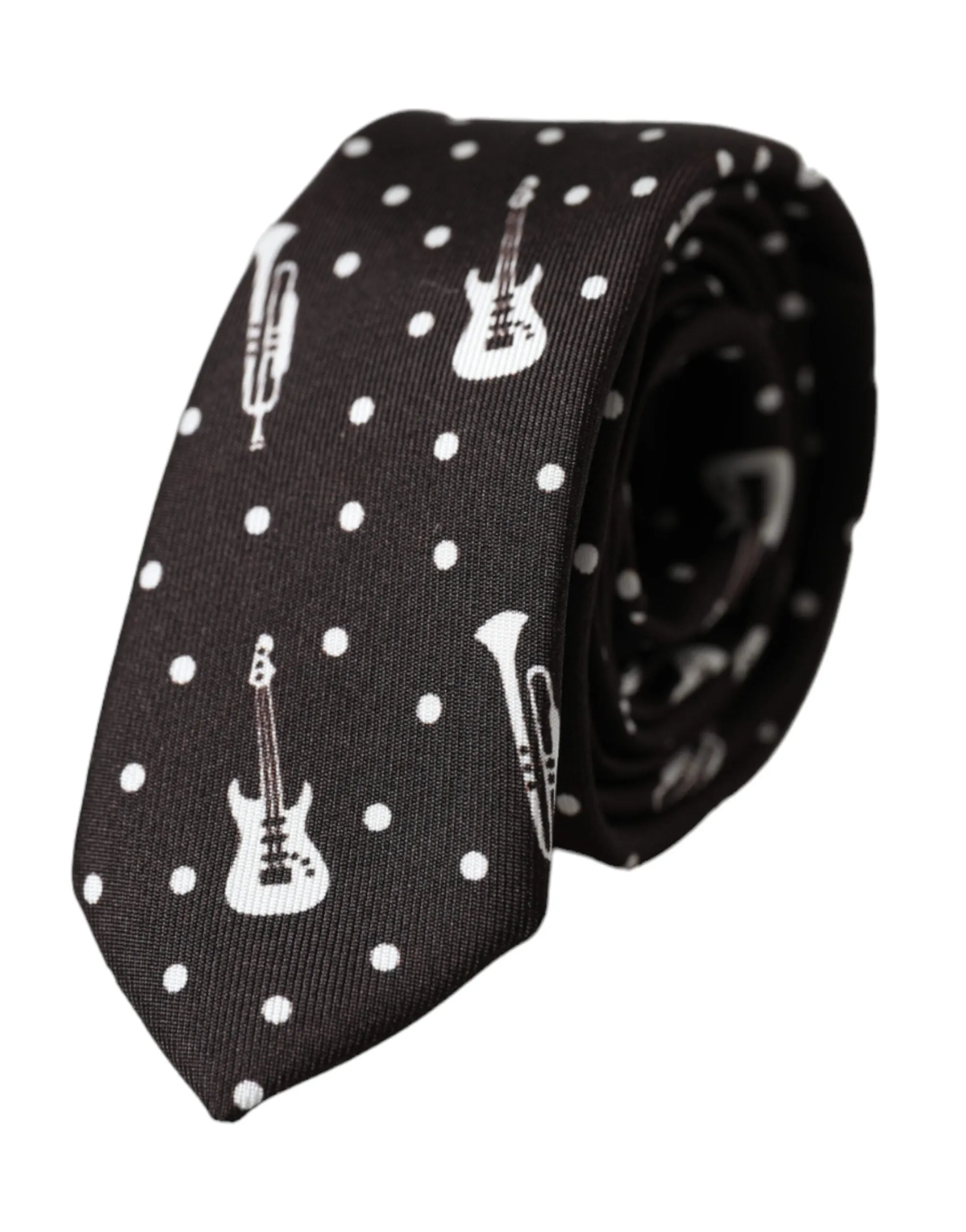 Black Guitar Print Silk Adjustable Tie sold by Louxly