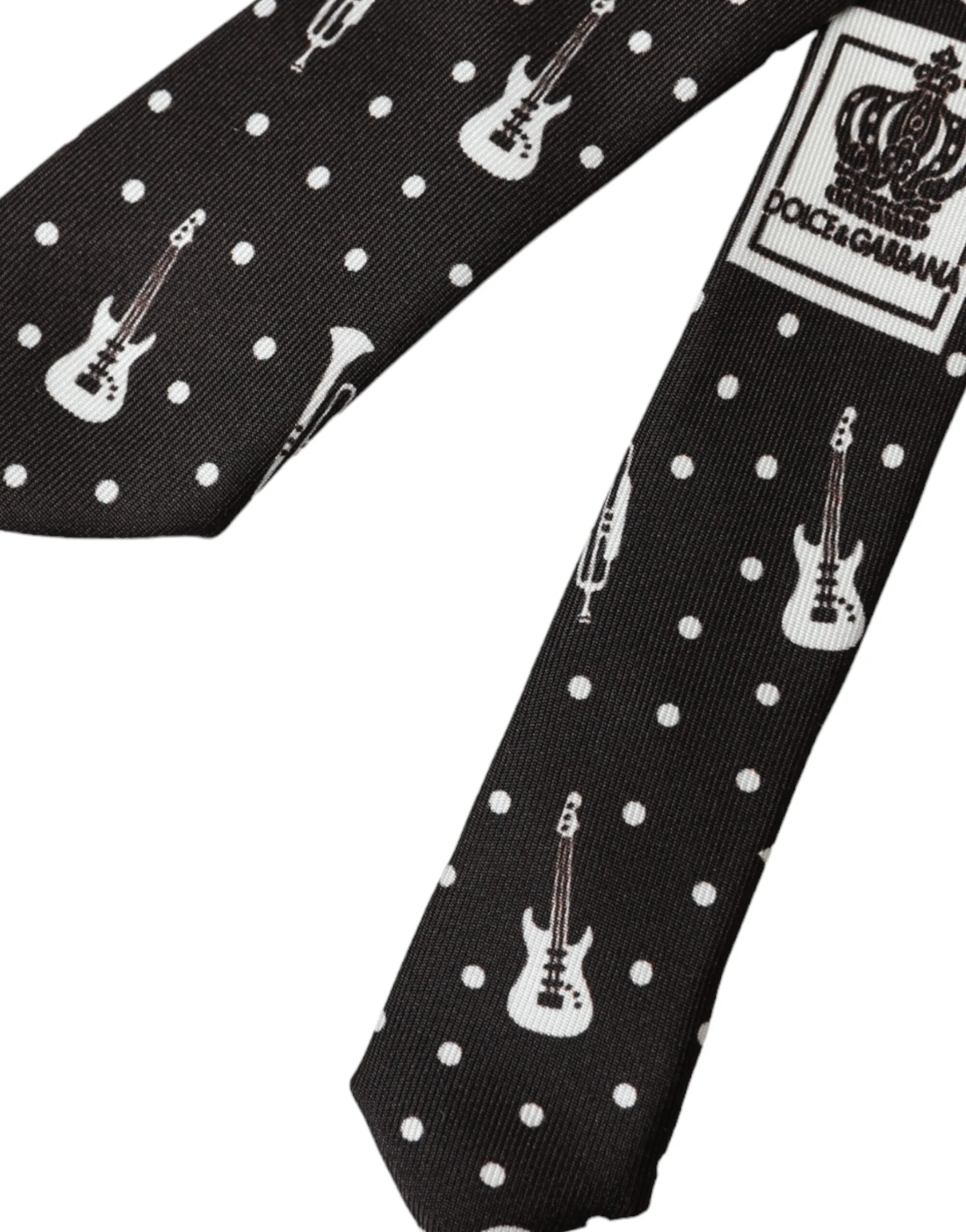 Black Guitar Print Silk Adjustable Tie sold by Louxly product image thumbnail 5
