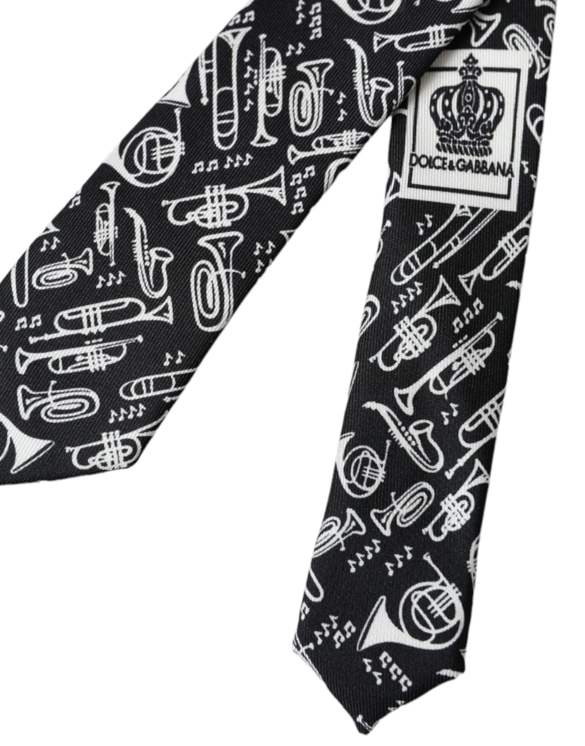 Black Trumpet Print Silk Adjustable Tie sold by Louxly product image thumbnail 4