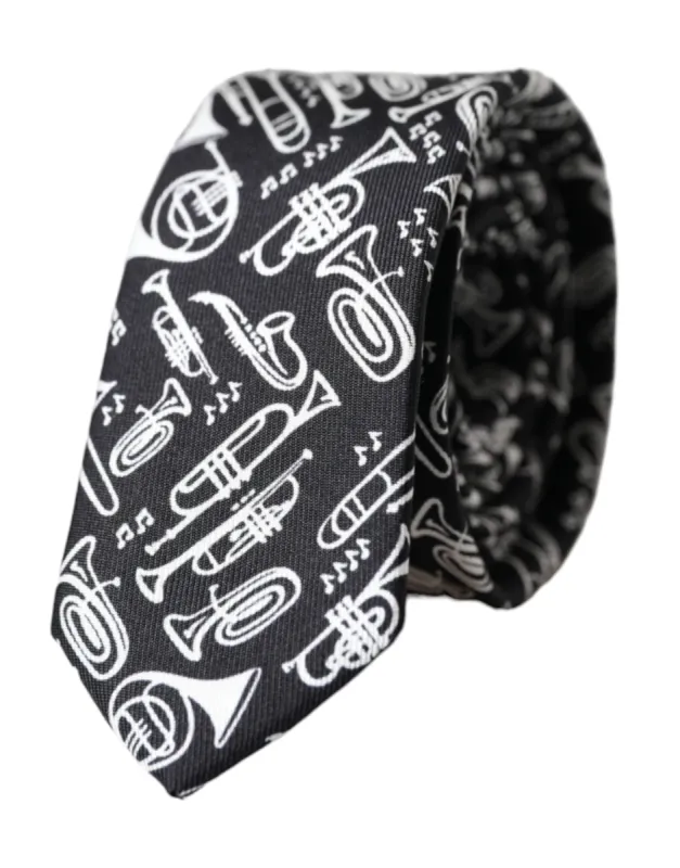 Black Trumpet Print Silk Adjustable Tie sold by Louxly