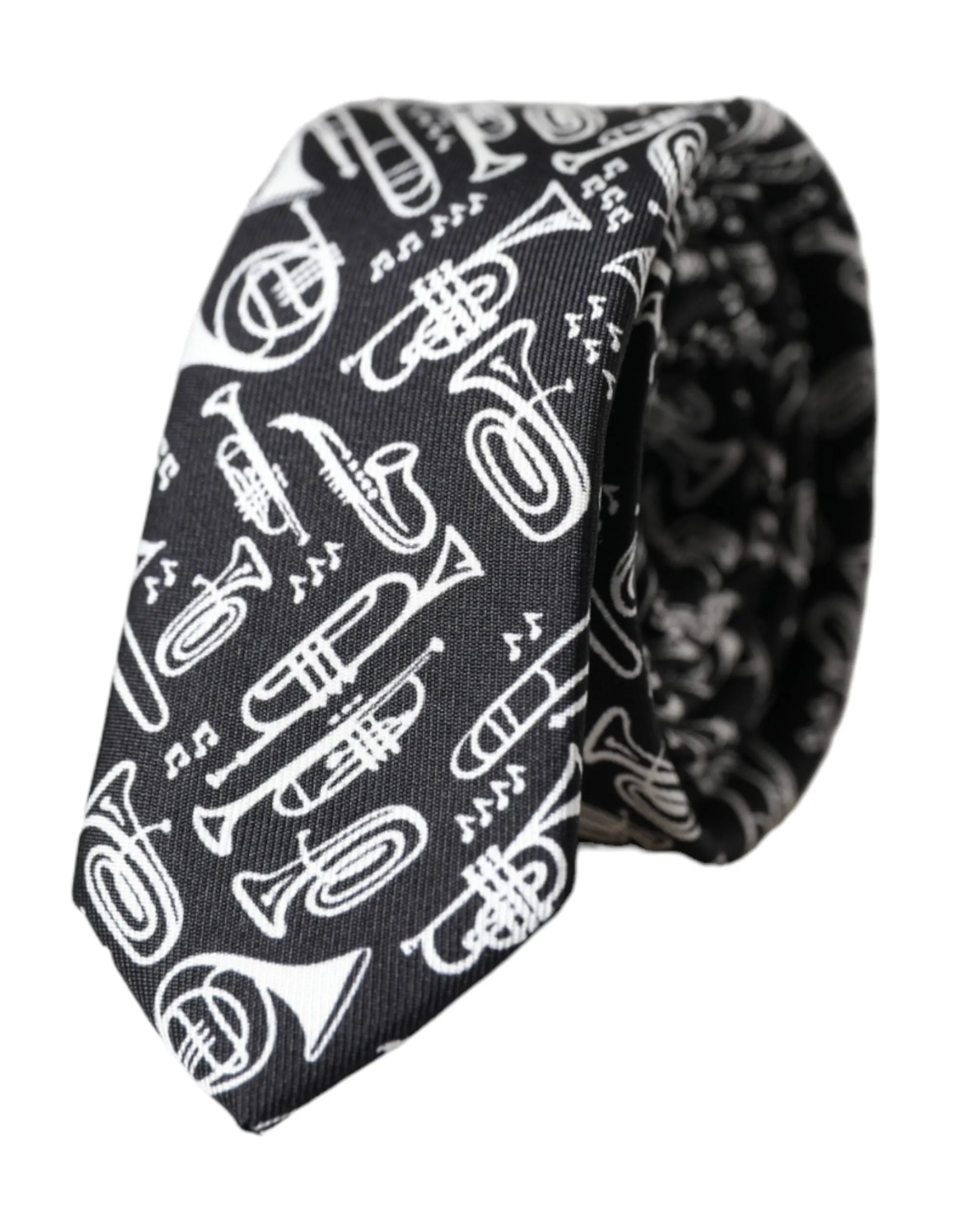 Black Trumpet Print Silk Adjustable Tie sold by Louxly