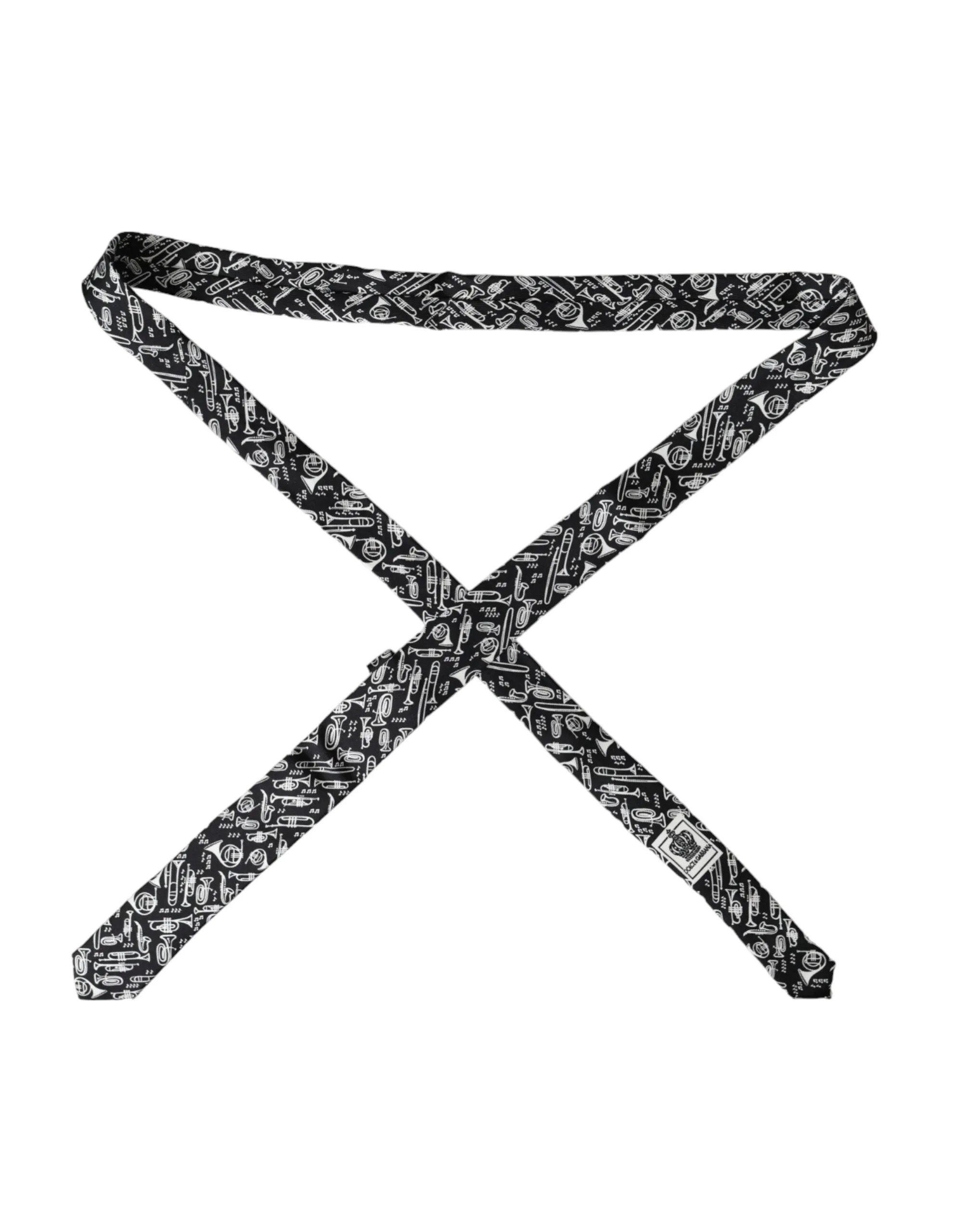 Black Trumpet Print Silk Adjustable Tie sold by Louxly product image thumbnail 2