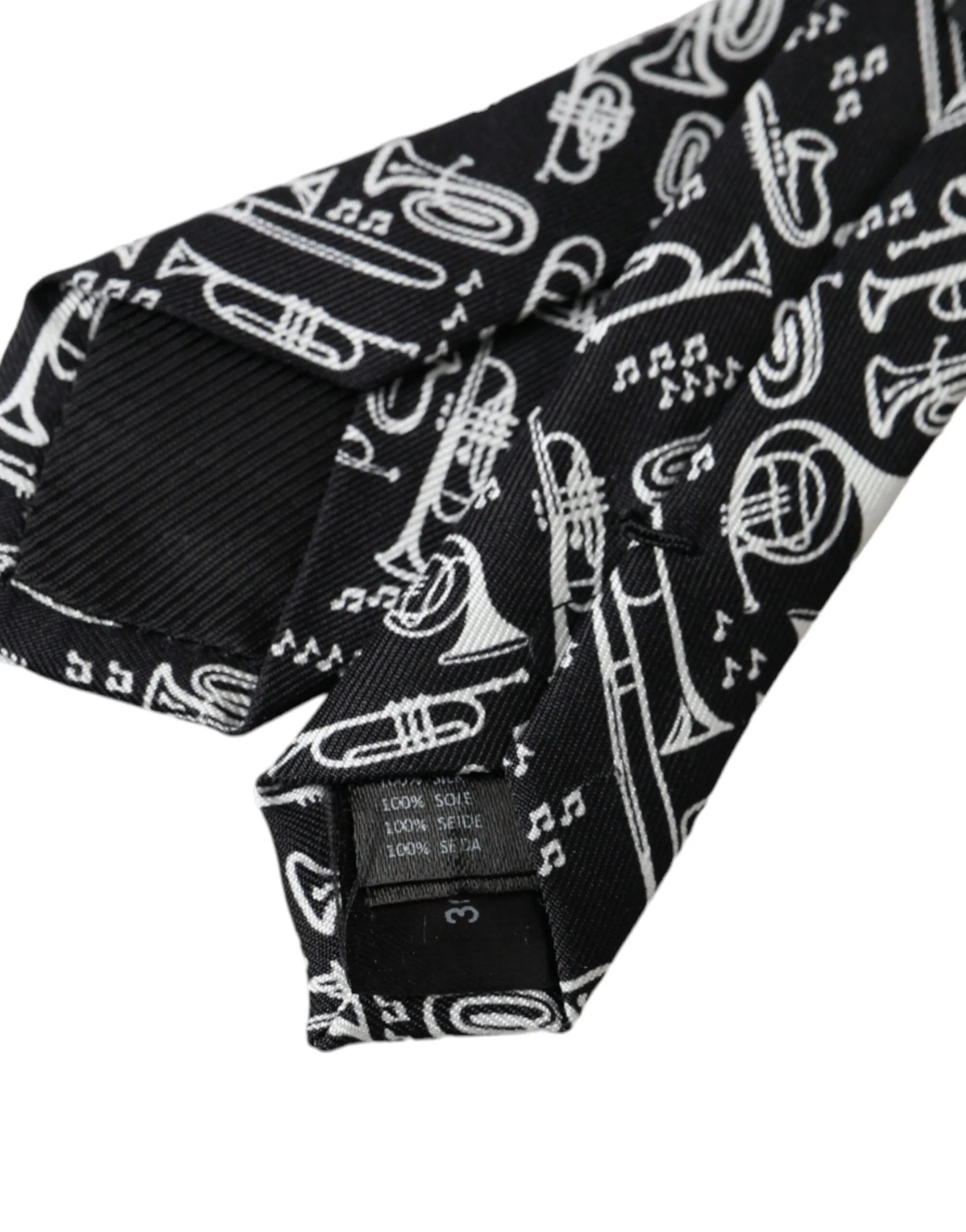 Black Trumpet Print Silk Adjustable Tie sold by Louxly product image thumbnail 3