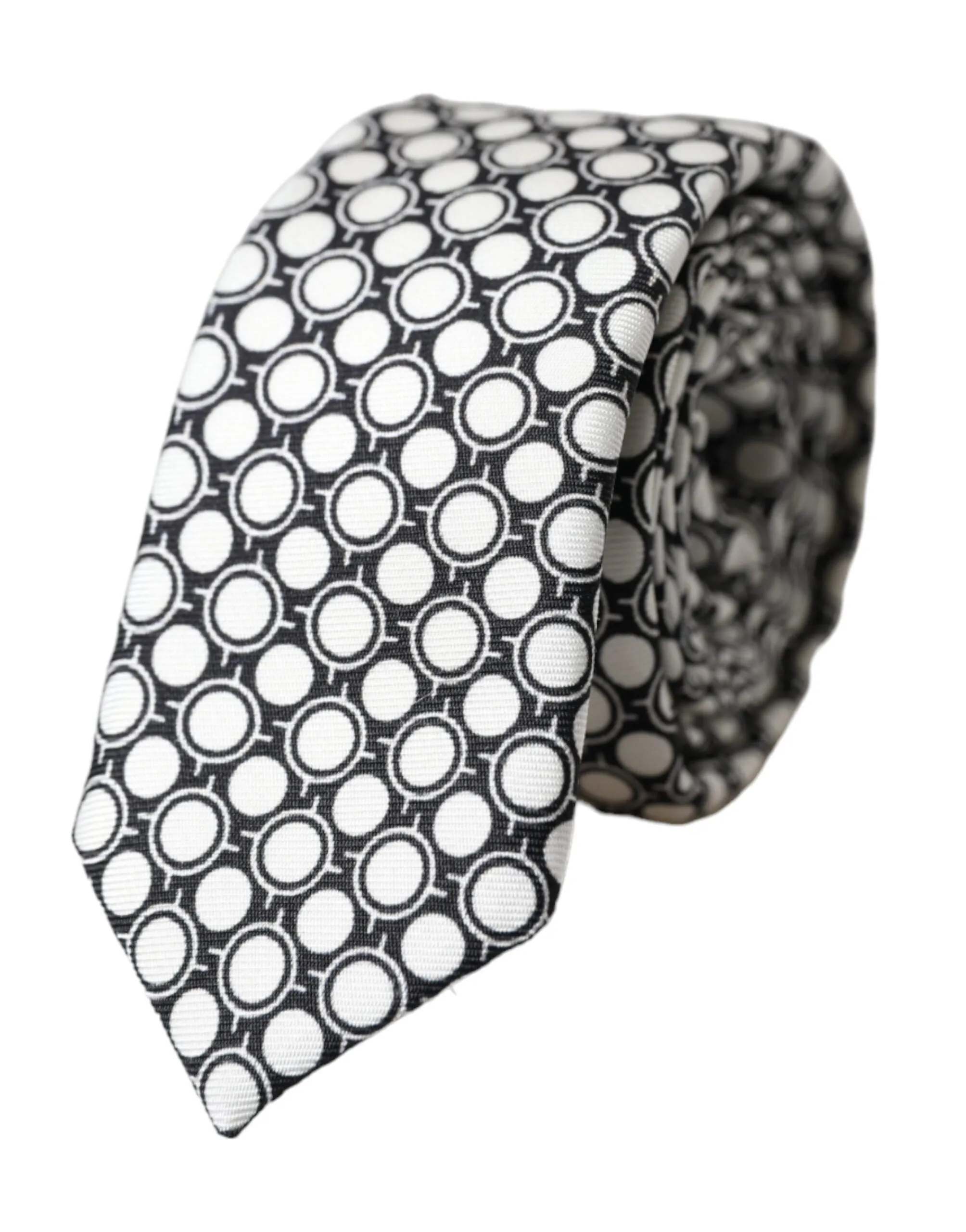 White Circles 100% Silk Adjustable Tie sold by Louxly