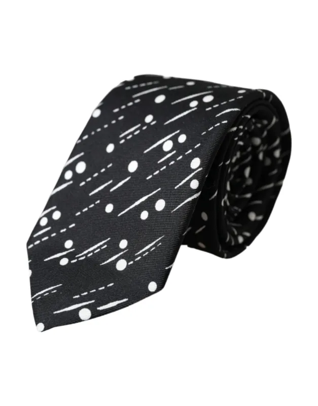 Black Dotted 100% Silk Adjustable Tie sold by Louxly