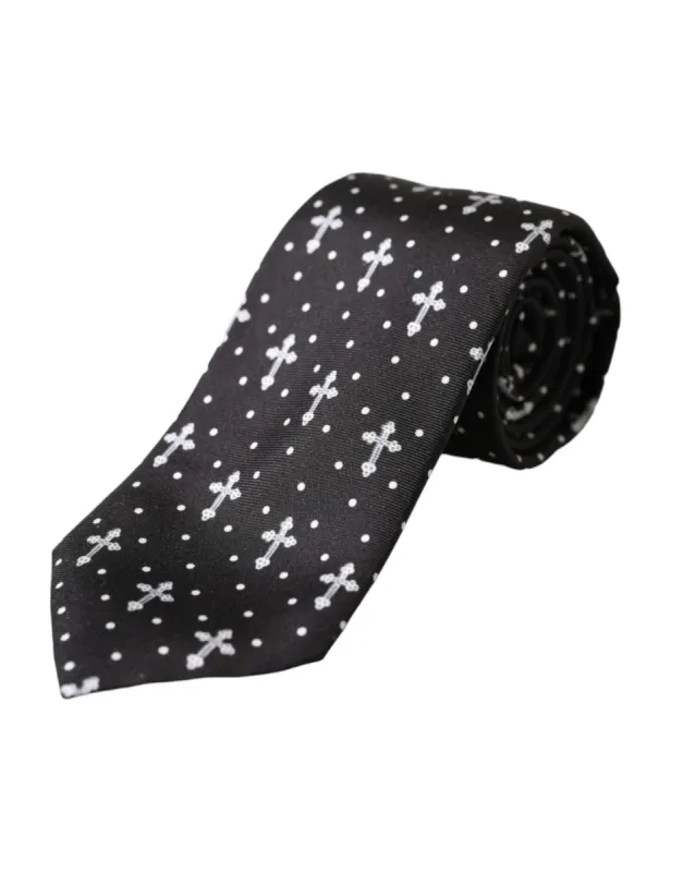 Black White Cross Silk Adjustable Tie sold by Louxly
