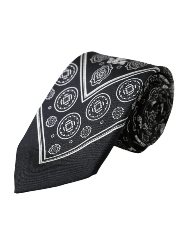 Black Patterned 100%Silk Adjustable Tie sold by Louxly