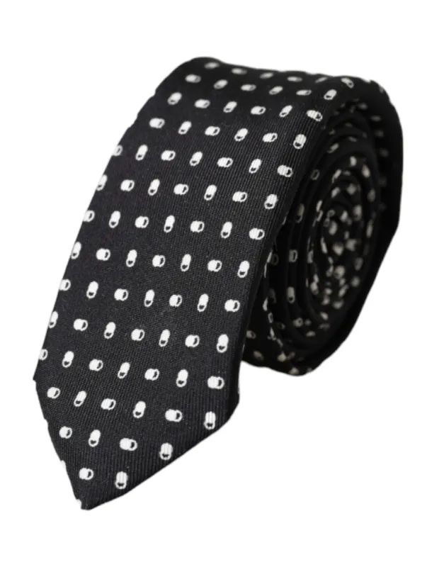 Black Patterned 100%Silk Adjustable Tie sold by Louxly
