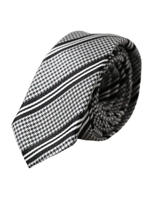 Black White Stripes Silk Adjustable Tie sold by Louxly