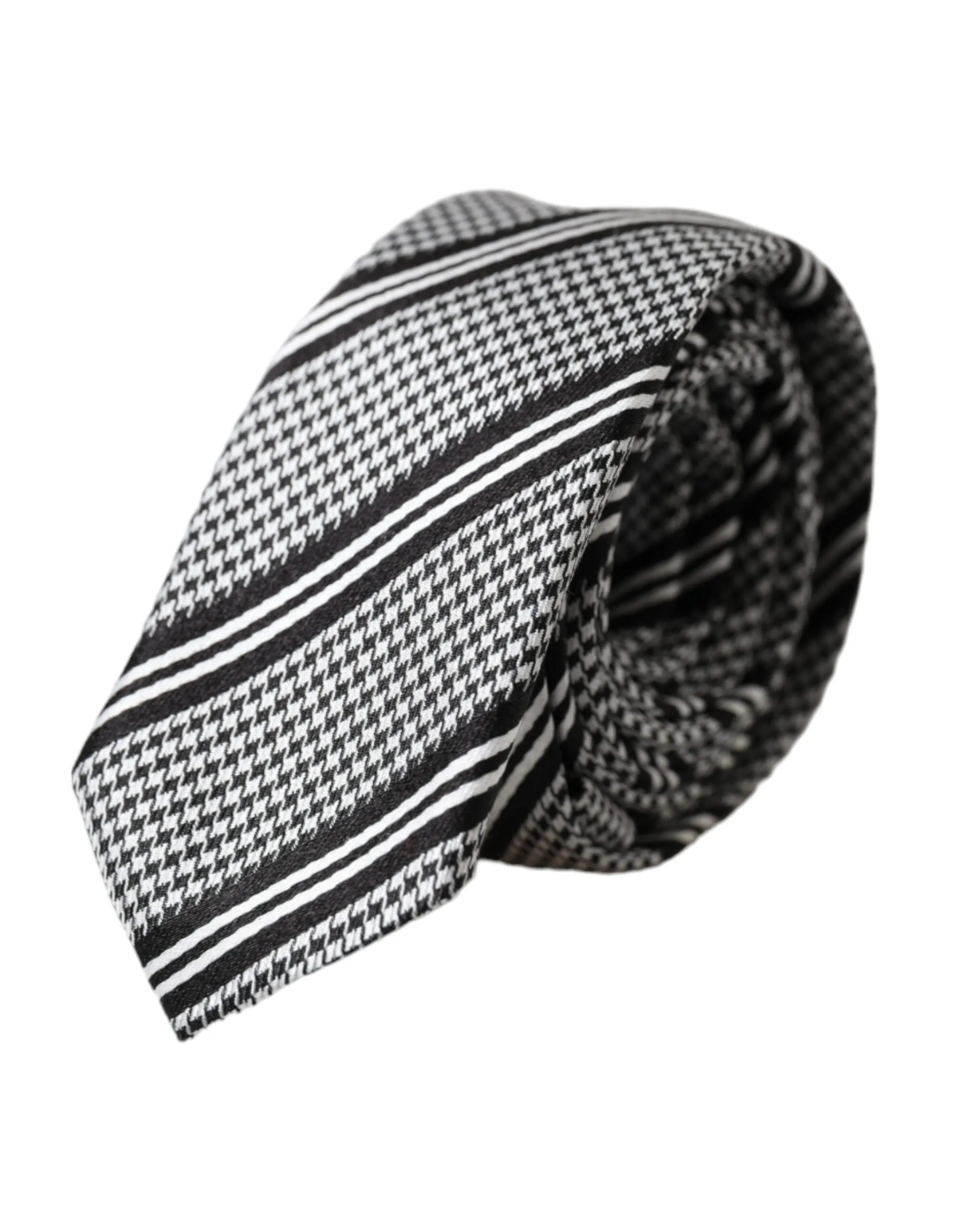Black White Stripes Silk Adjustable Tie sold by Louxly
