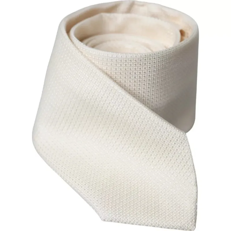 Off White Patterned Silk Classic Adjustable Tie sold by Louxly