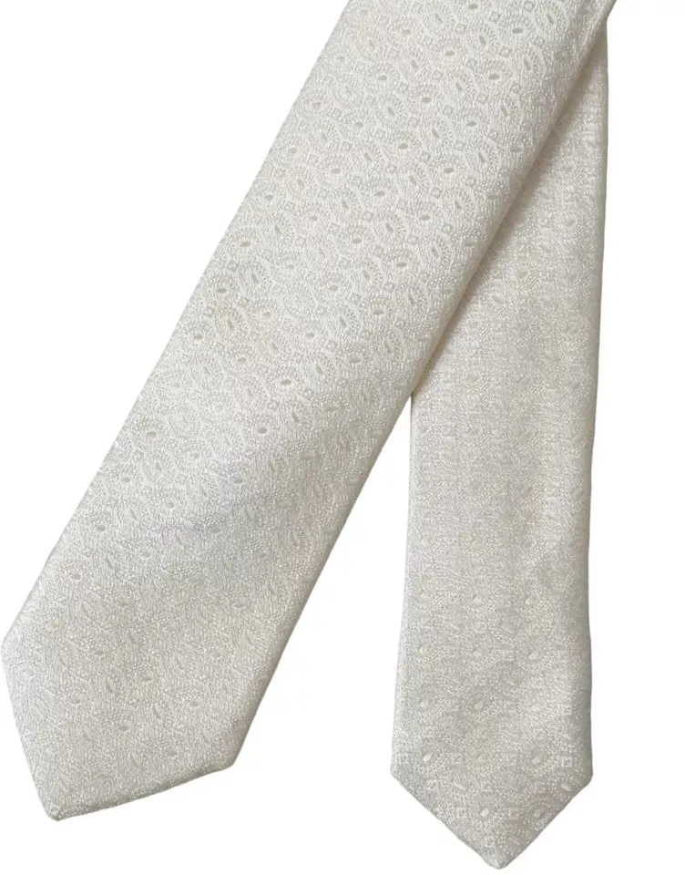 Off White Patterned Silk Adjustable Men Tie sold by Louxly product image thumbnail 5