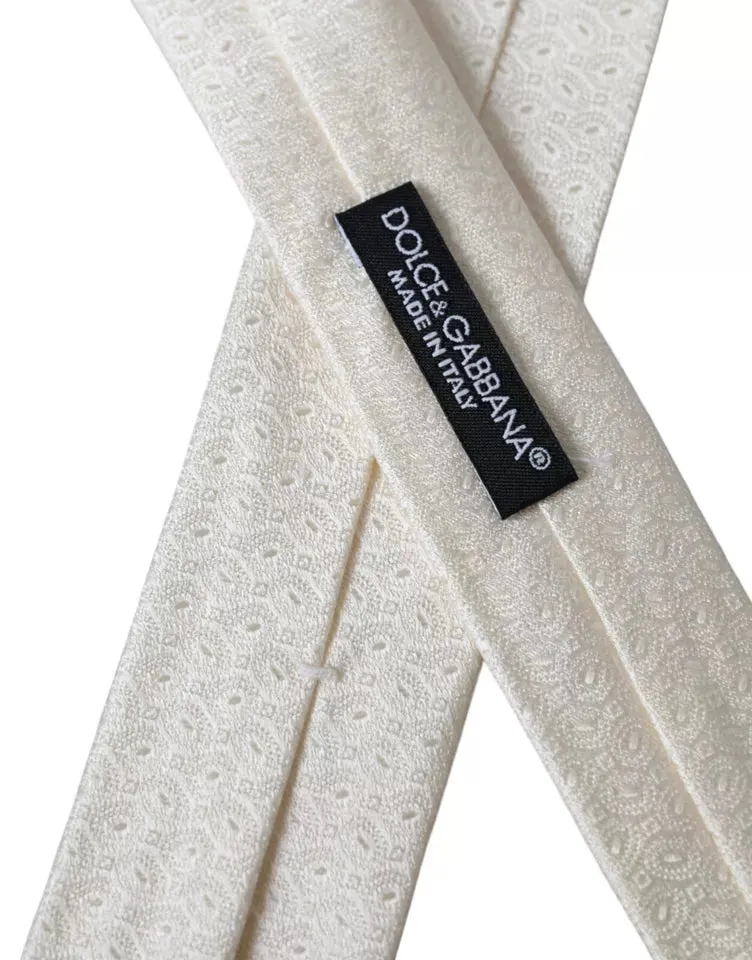 Off White Patterned Silk Adjustable Men Tie sold by Louxly product image thumbnail 3