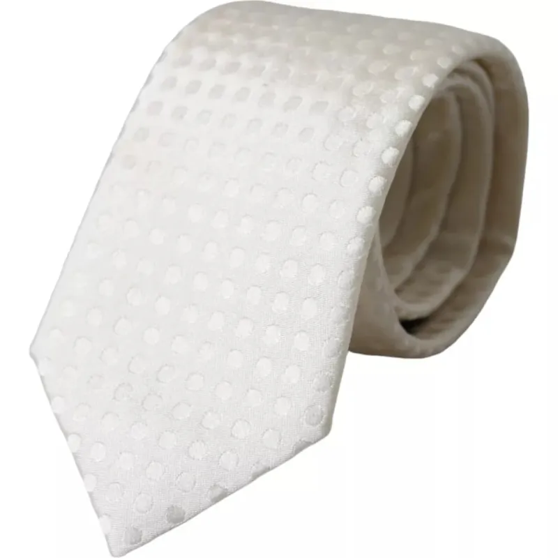 White Dotted Silk Classic Adjustable Men Tie sold by Louxly