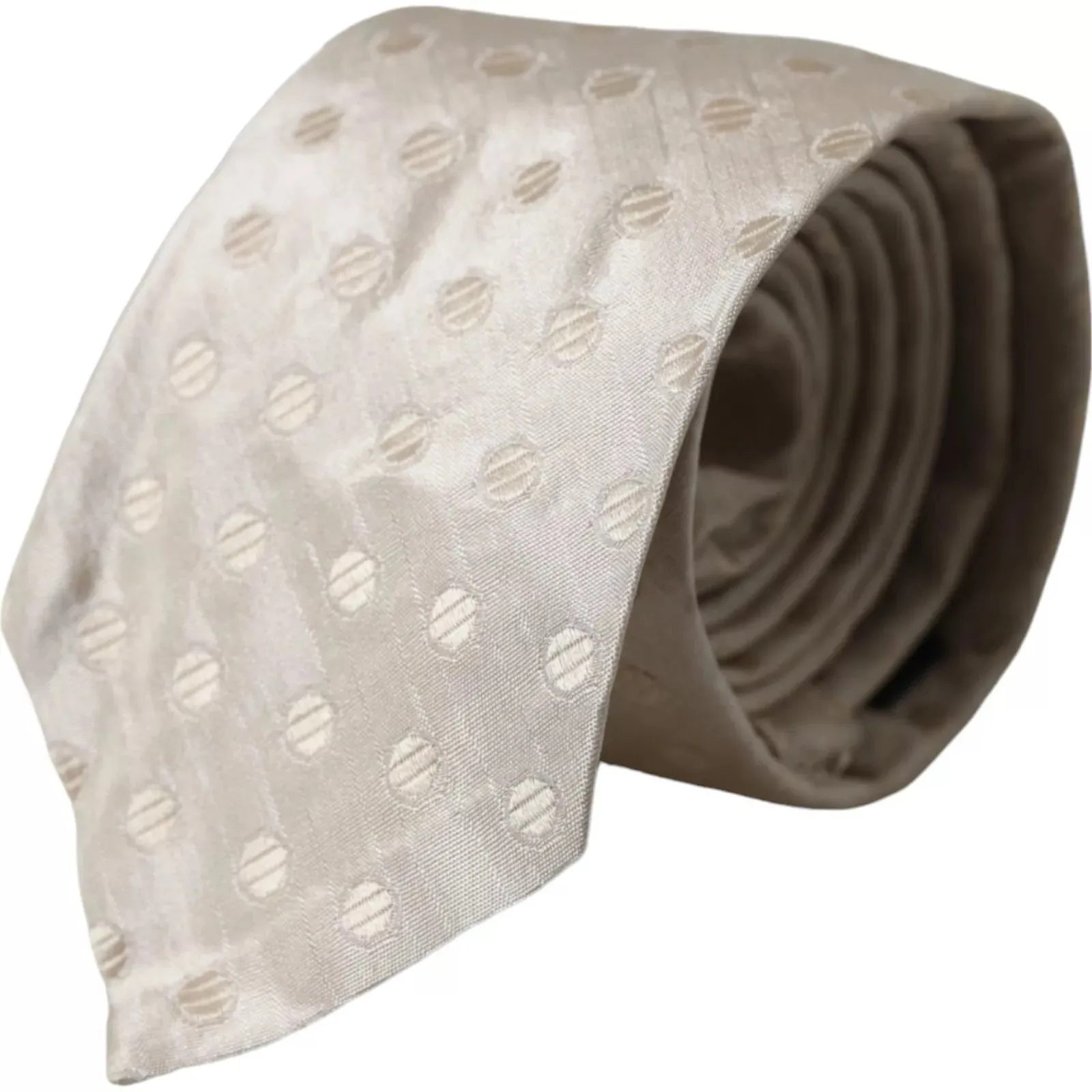 Beige Dotted Silk Classic Adjustable Men Tie sold by Louxly