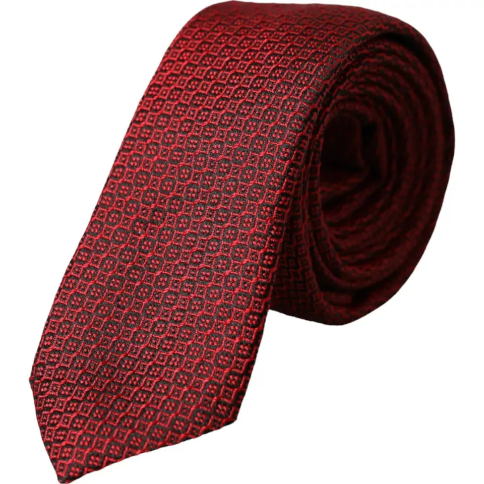 Red Patterned 100% Silk Adjustable Men Tie sold by Louxly