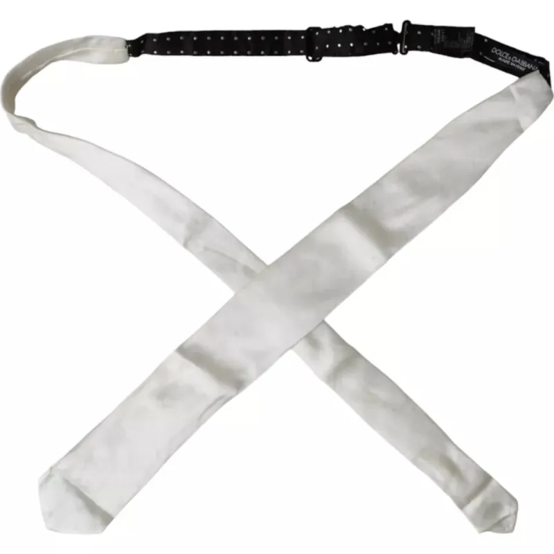 White 100% Silk Adjustable Necktie Men Bowtie sold by Louxly