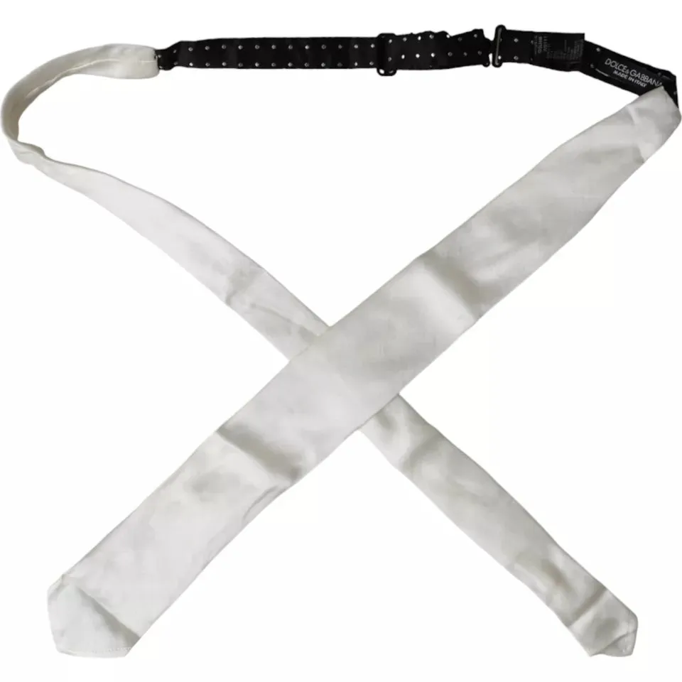 White 100% Silk Adjustable Necktie Men Bowtie sold by Louxly