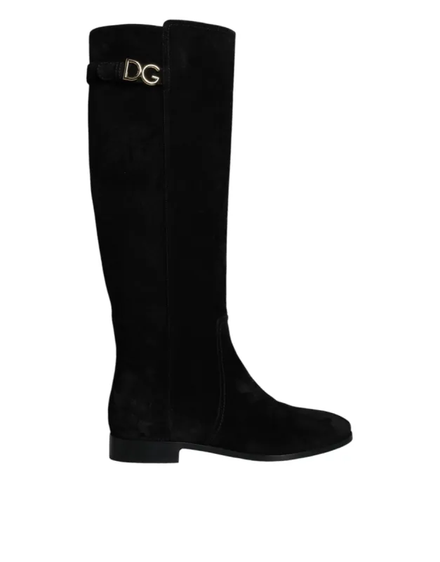 Black Suede Leather Knee High Boots Shoes sold by Louxly