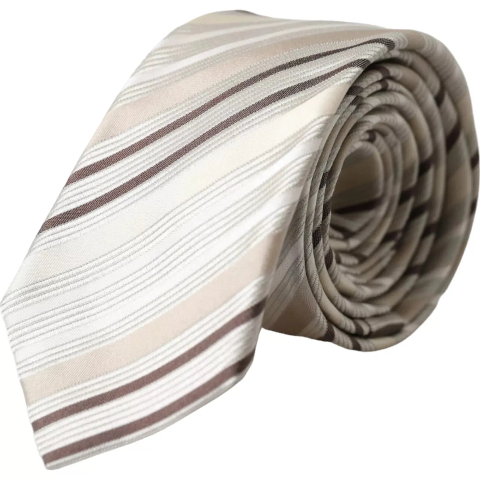 Beige Stripes Fantasy Silk Adjustable Men Tie sold by Louxly