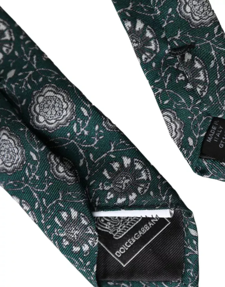Green Floral Print Silk Adjustable Men Tie sold by Louxly product image thumbnail 3