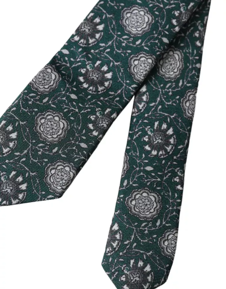 Green Floral Print Silk Adjustable Men Tie sold by Louxly product image thumbnail 4