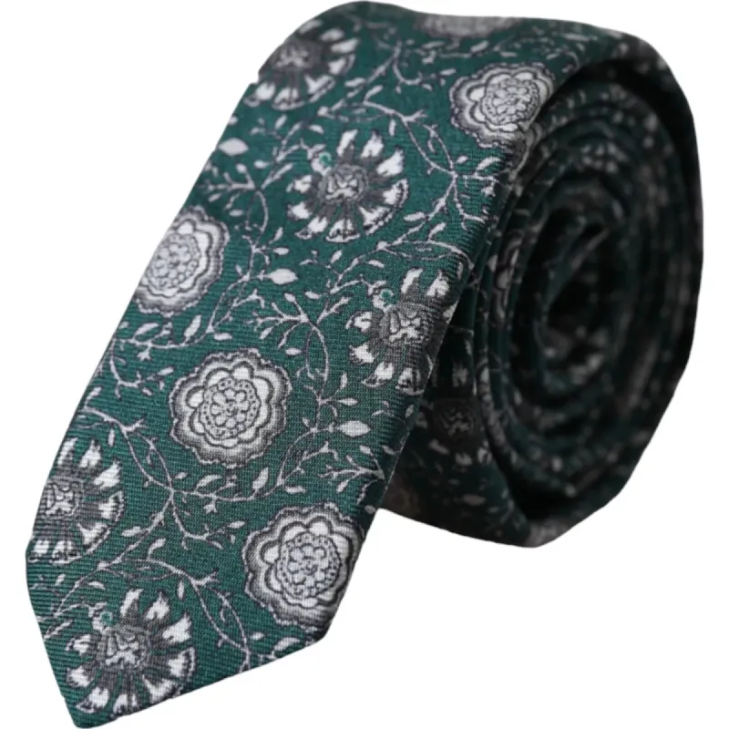 Green Floral Print Silk Adjustable Men Tie sold by Louxly