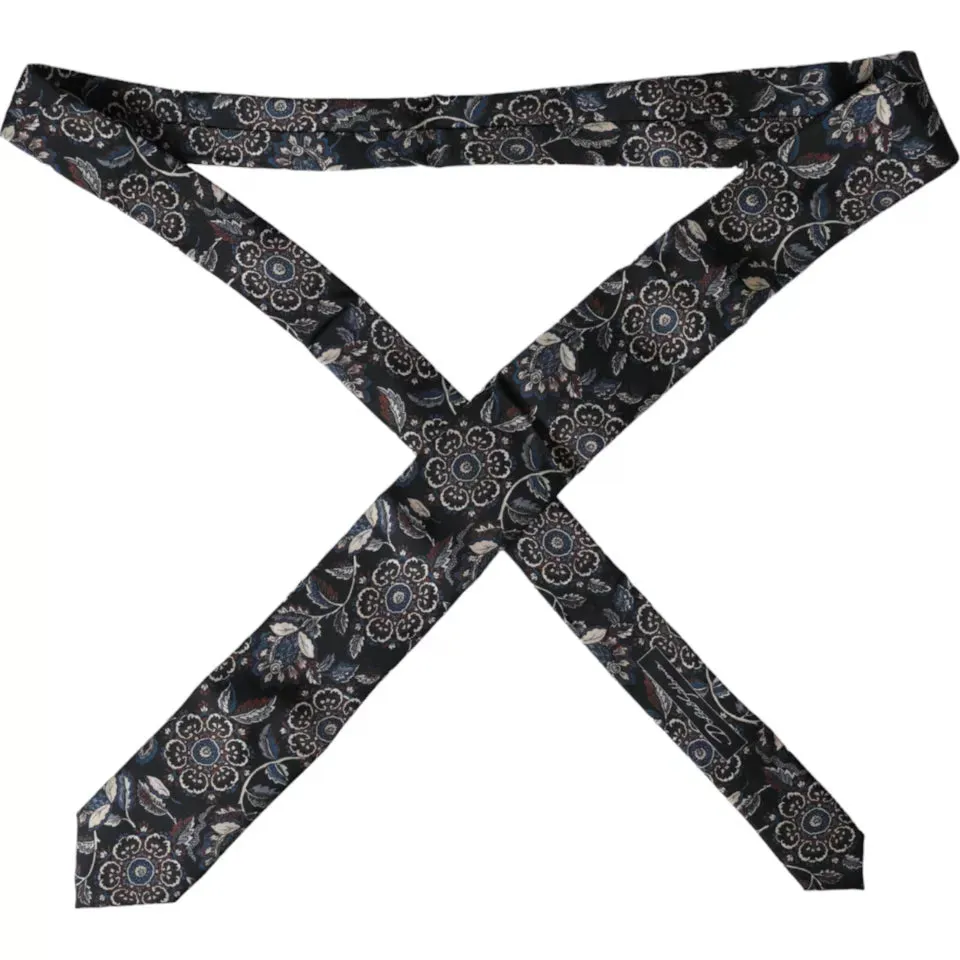 Black Floral Pattern Silk Adjustable Men Tie sold by Louxly product image thumbnail 5