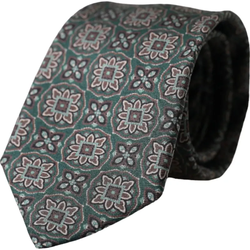Green Patterned 100% Silk Adjustable Men Tie sold by Louxly