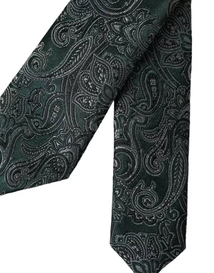 Green Floral Pattern 100% Silk Adjustable Men Tie sold by Louxly product image thumbnail 3