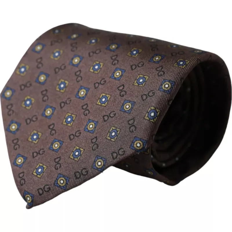 Brown Silk Branded Logo Adjustable Men Tie sold by Louxly