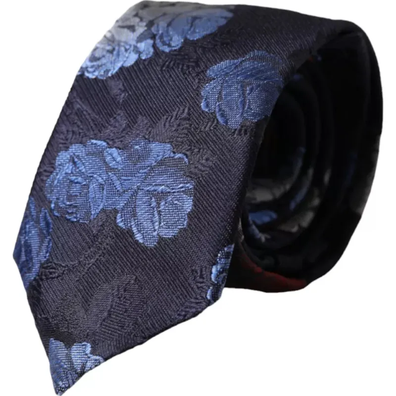 Dark Blue Floral Fantasy Silk Adjustable Men Tie sold by Louxly