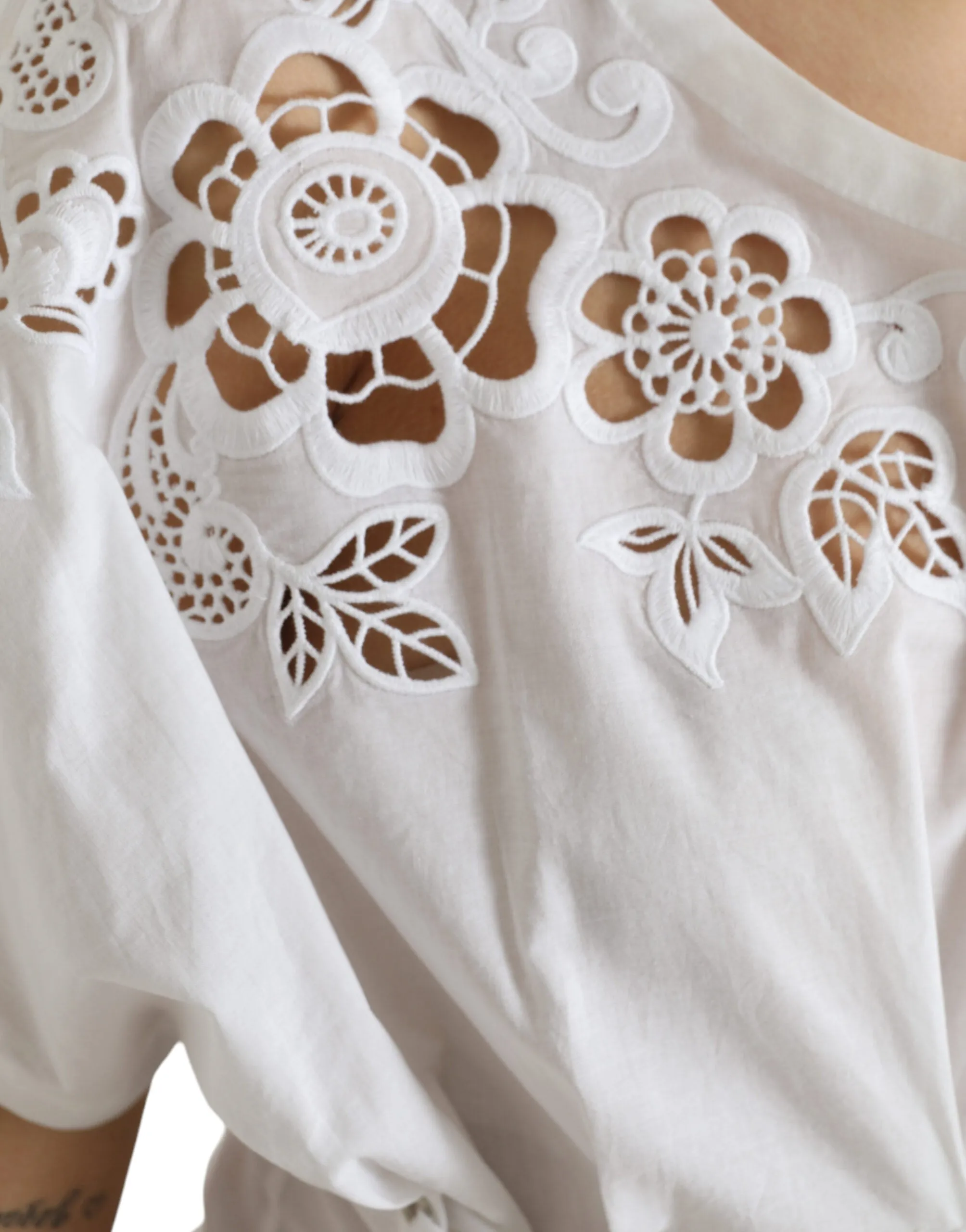Elegant White Floral Lace-Up Blouse sold by Louxly product image thumbnail 5