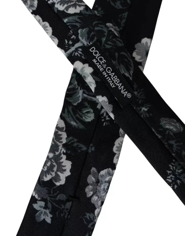 Black Floral Print Silk Adjustable Men Tie sold by Louxly product image thumbnail 3
