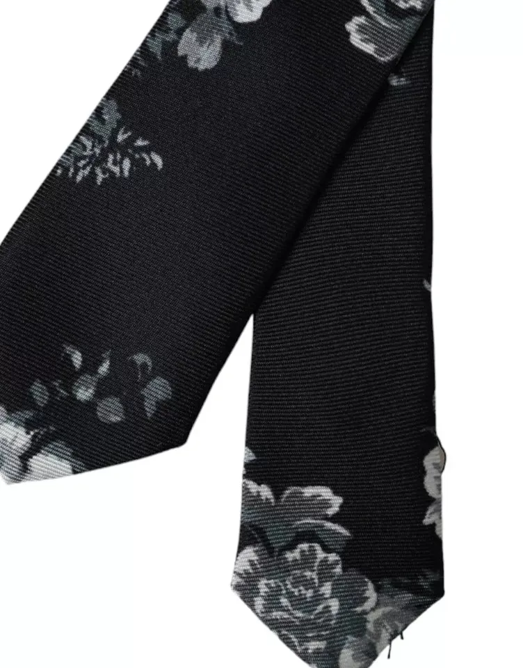 Black Floral Print Silk Adjustable Men Tie sold by Louxly product image thumbnail 4