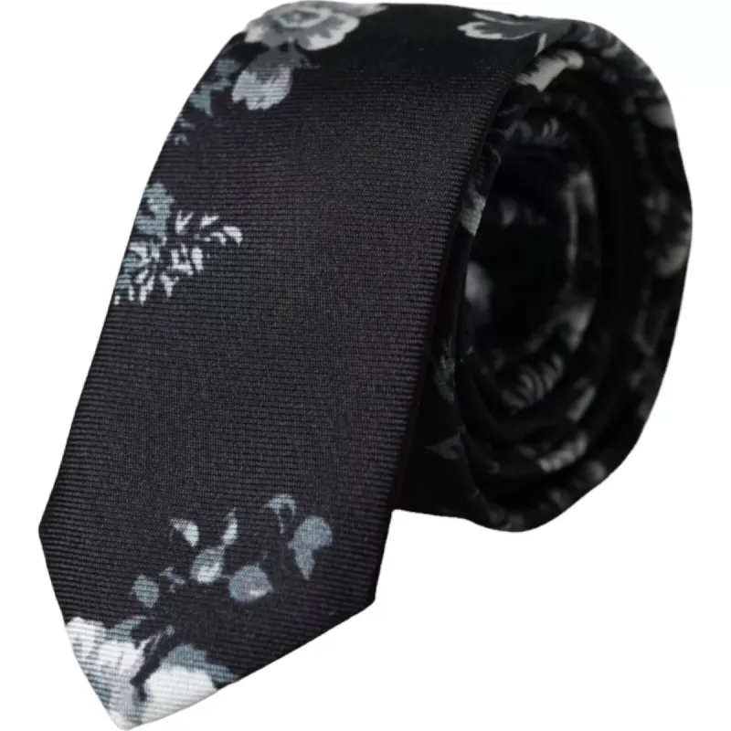 Black Floral Print Silk Adjustable Men Tie sold by Louxly