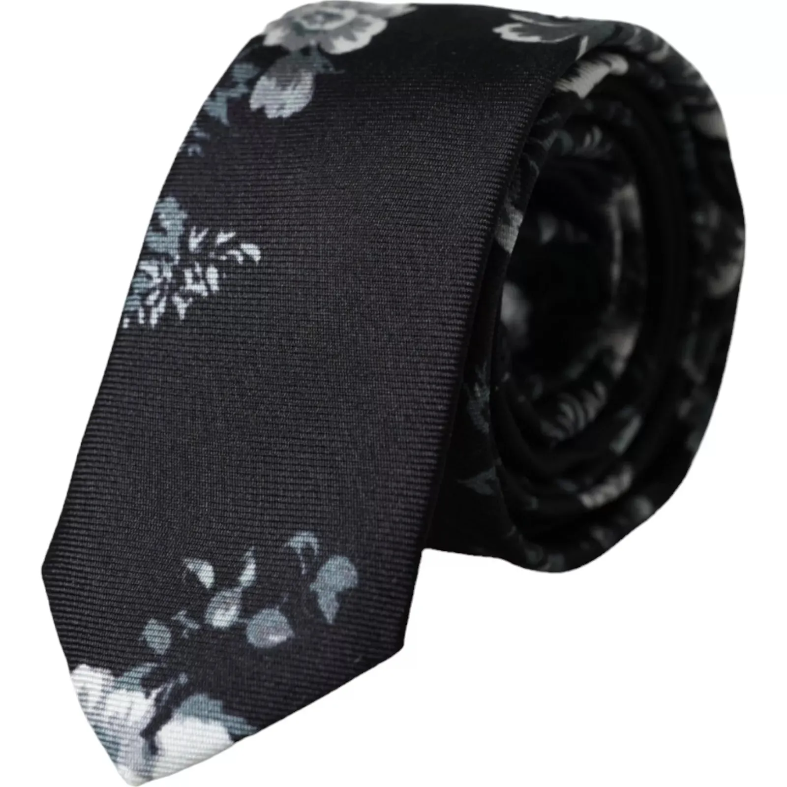 Black Floral Print Silk Adjustable Men Tie sold by Louxly