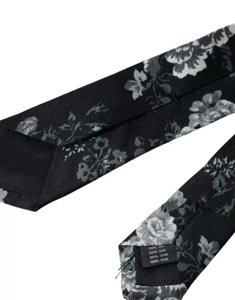 Black Floral Print Silk Adjustable Men Tie sold by Louxly product image thumbnail 2