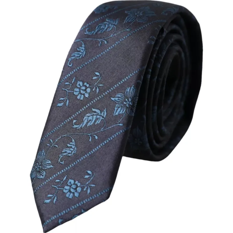 Dark Blue 100% Silk Floral Adjustable Men Tie sold by Louxly