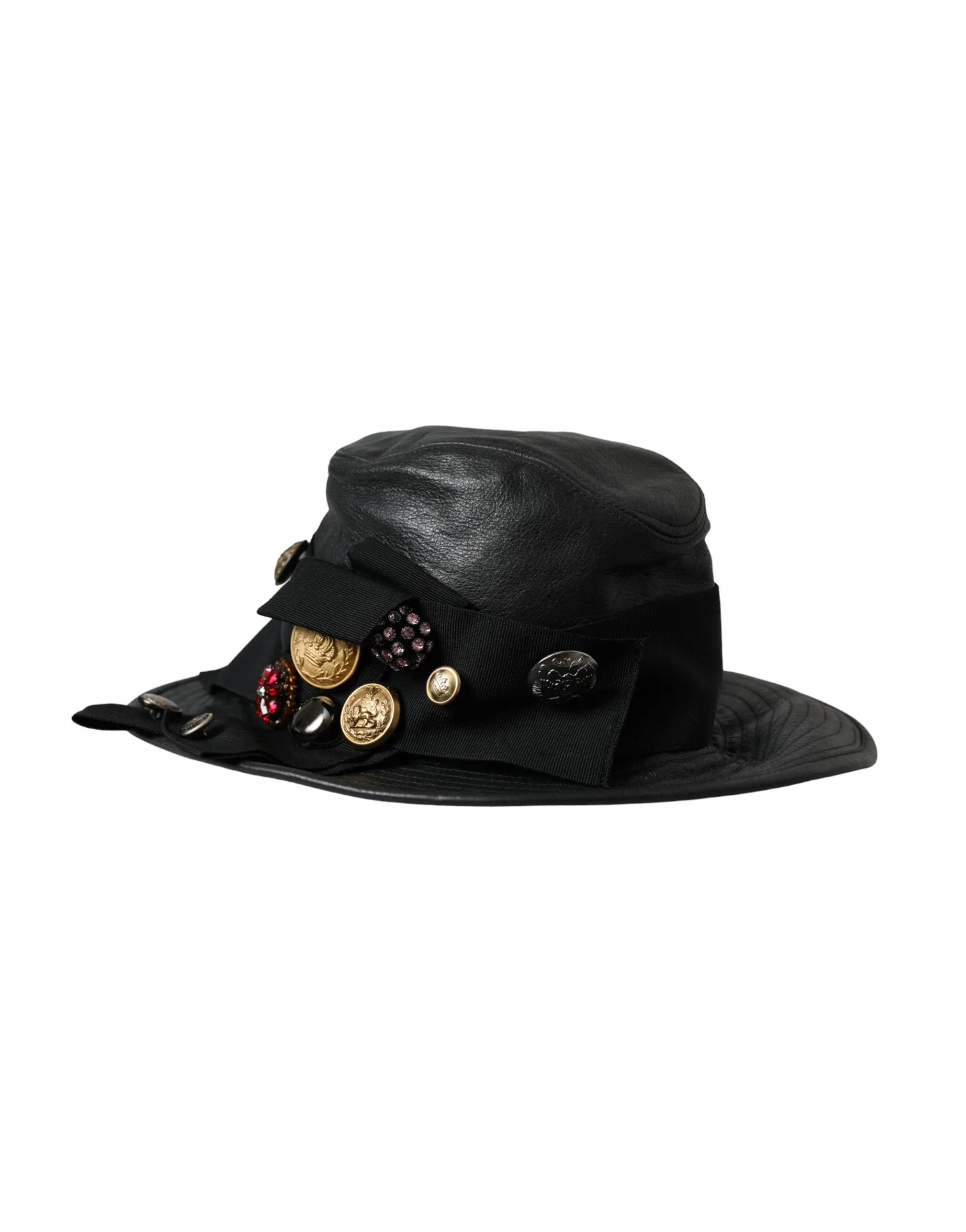 Black Leather DG Coin Crystal Wide Brim Hat sold by Louxly product image thumbnail 3