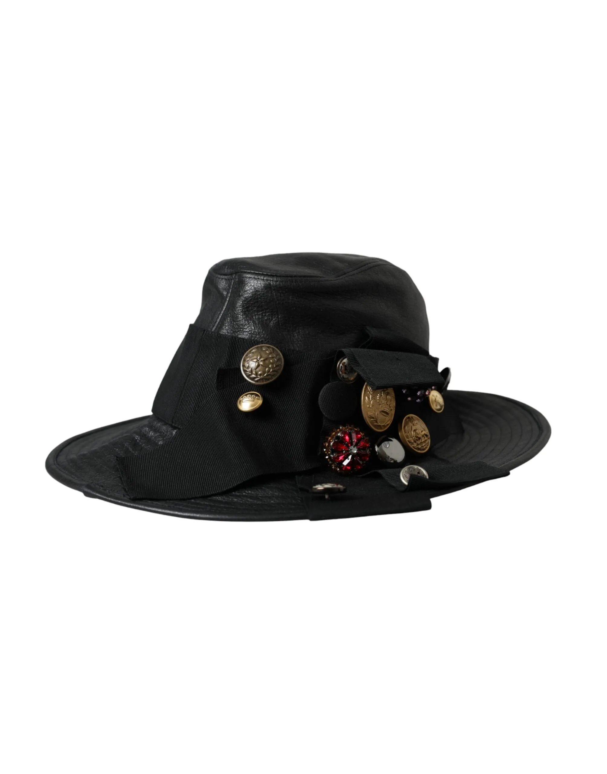 Black Leather DG Coin Crystal Wide Brim Hat sold by Louxly product image thumbnail 2