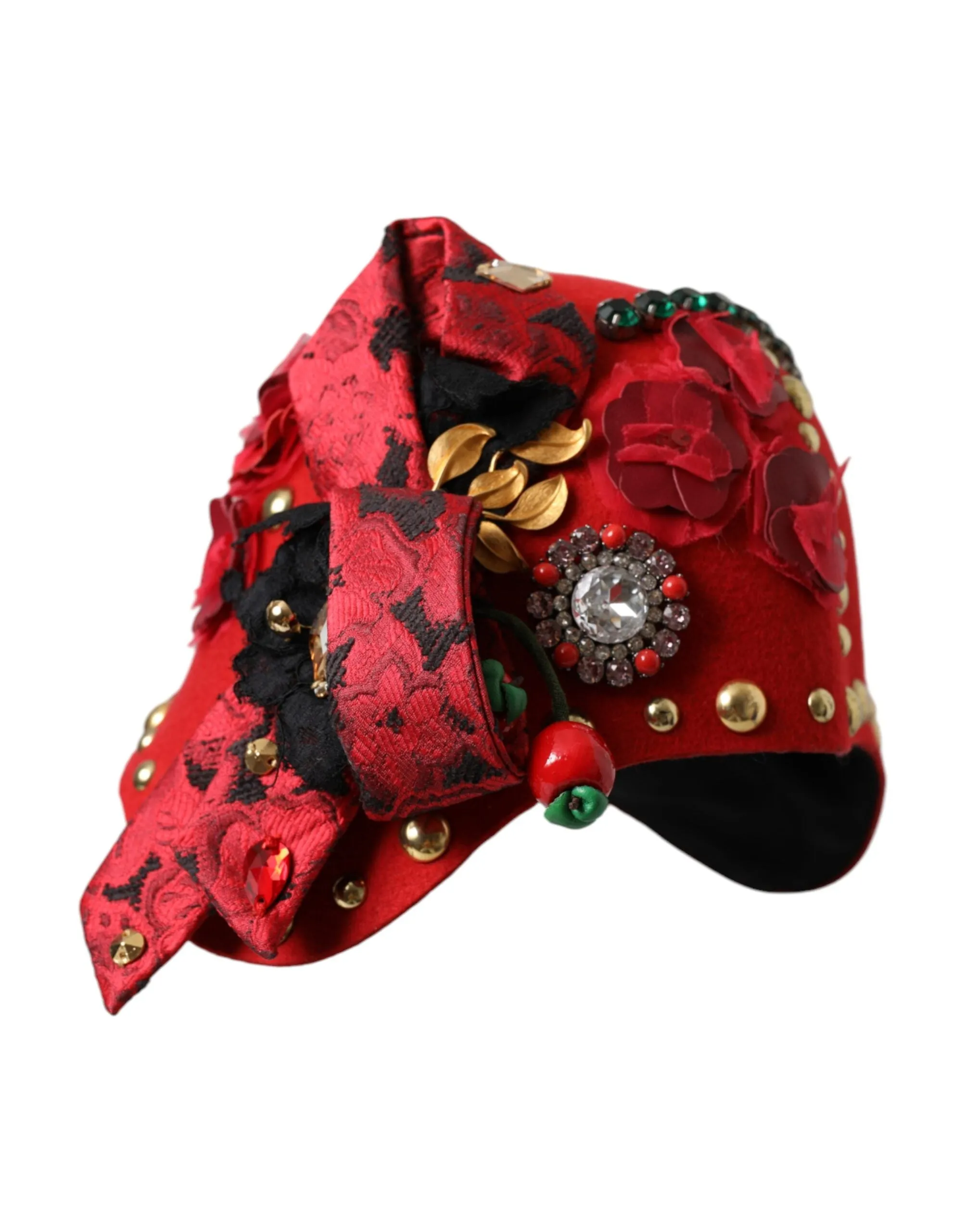 Red Crystal Gold Roses Brooch Embellished Hat sold by Louxly