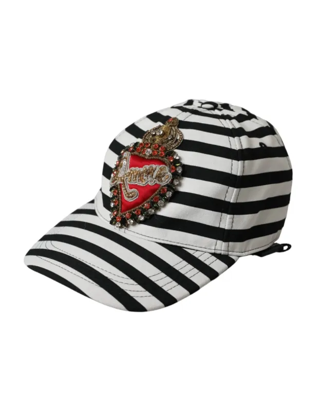 Black White Stripe Amore Heart Applique Baseball Hat sold by Louxly