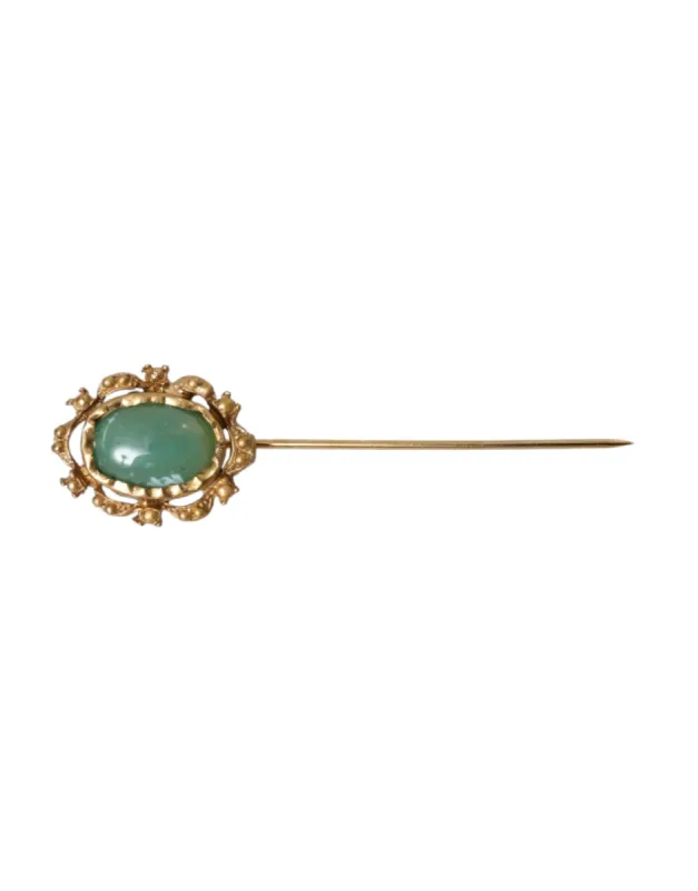 Gold Tone Brass Oval Gem Stone Men Pin Brooch sold by Louxly
