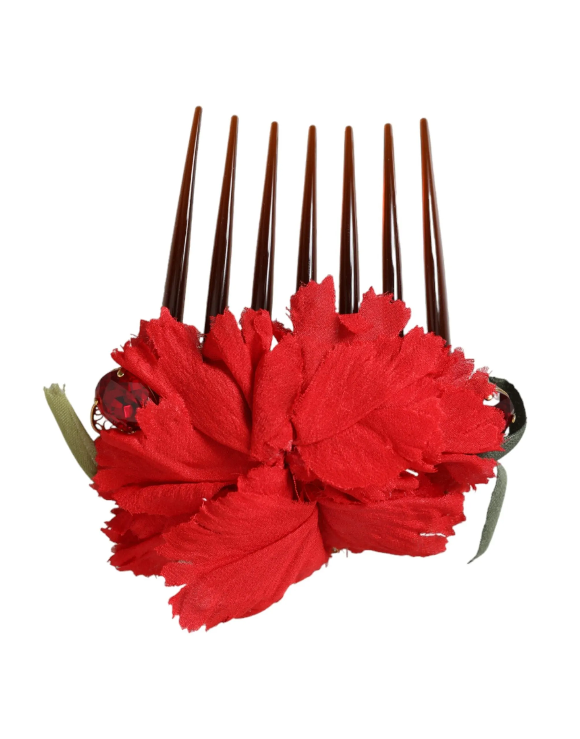 Red Silk Floral Gold Brass Women Hair Comb sold by Louxly product image thumbnail 5