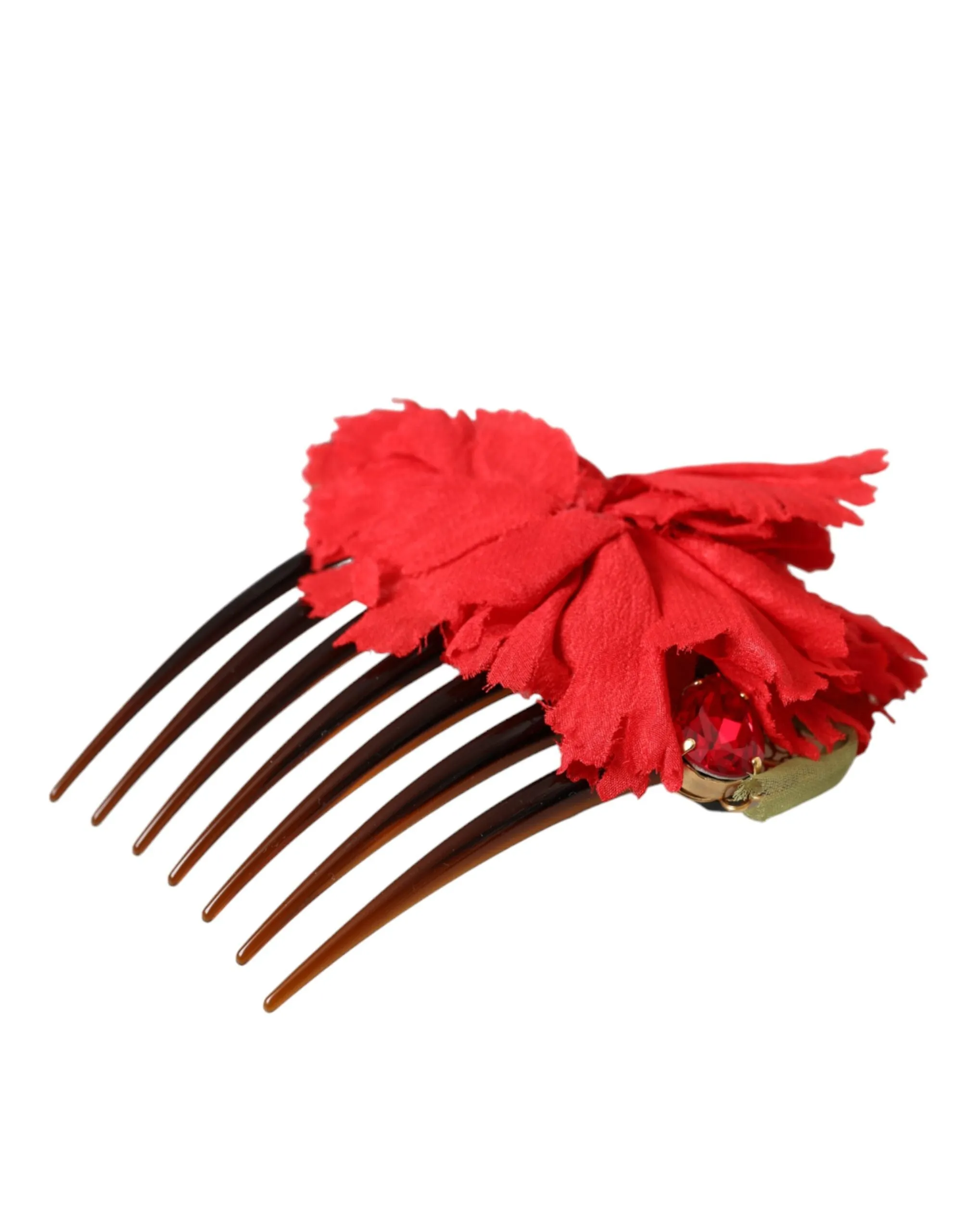 Red Silk Floral Gold Brass Women Hair Comb sold by Louxly product image thumbnail 2