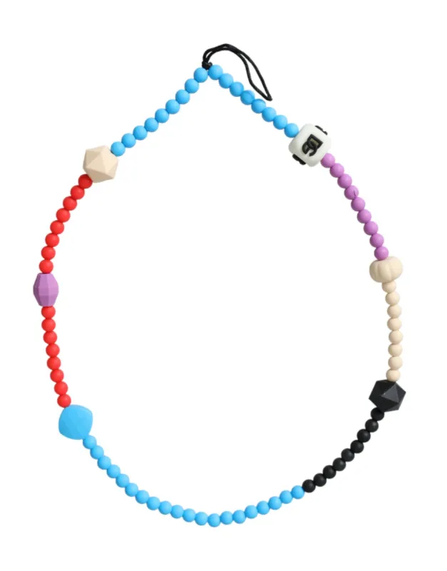 Multicolor Beaded Chain Logo Charm Necklace sold by Louxly